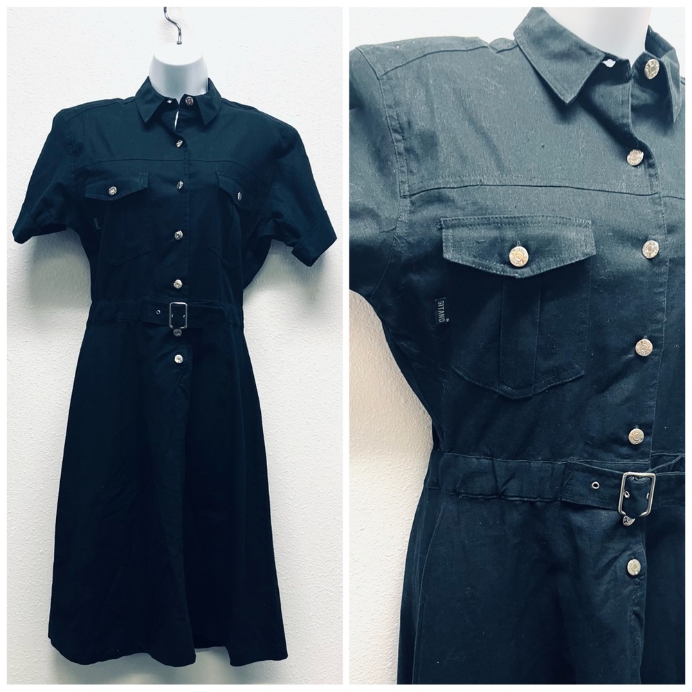 Gitano Vintage Black Belted Short Sleeve Shirtdress